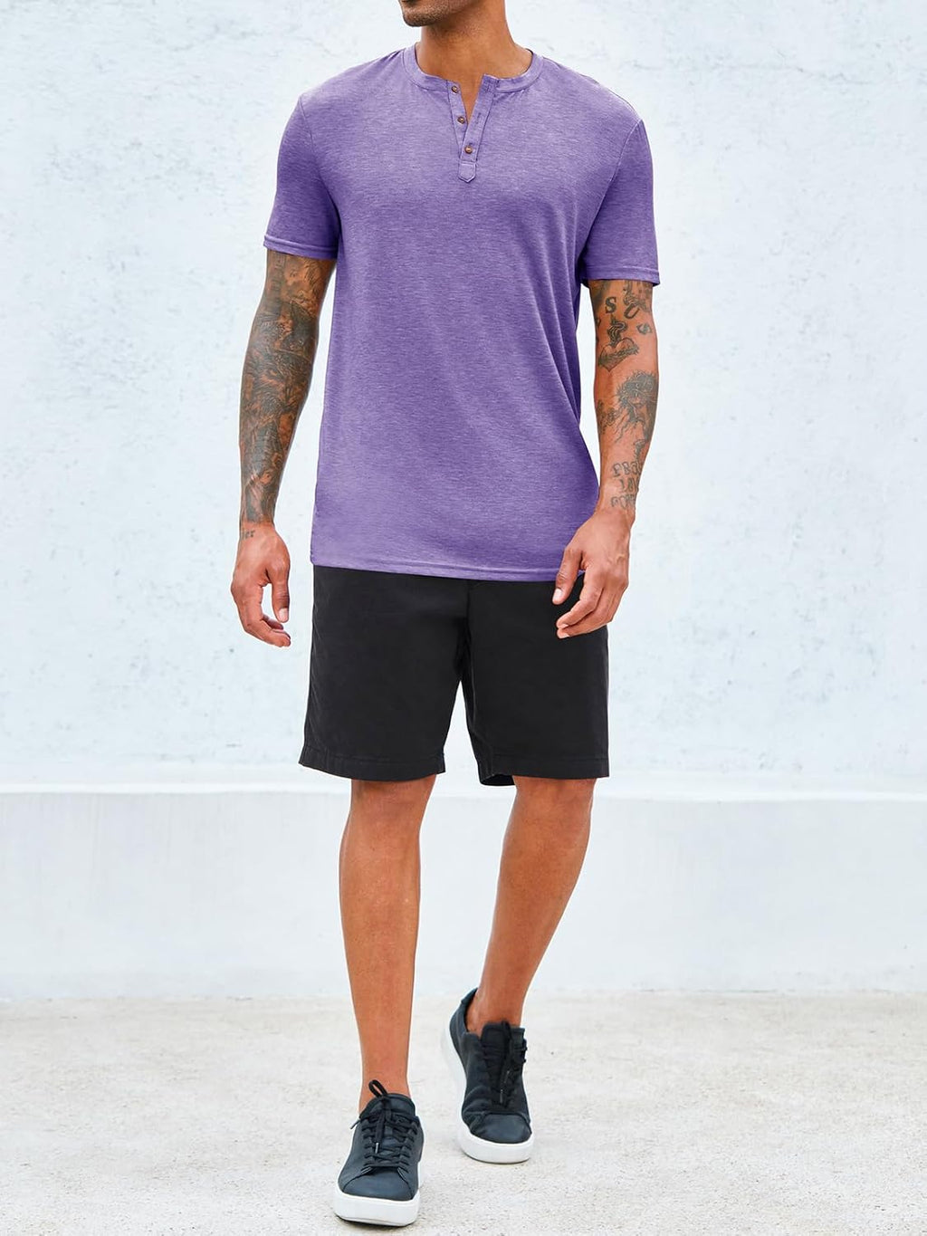 Men Short Sleeve Henley T-Shirt Casual Solid Color Button-Up Henley Shirt V Neck Tee Tops