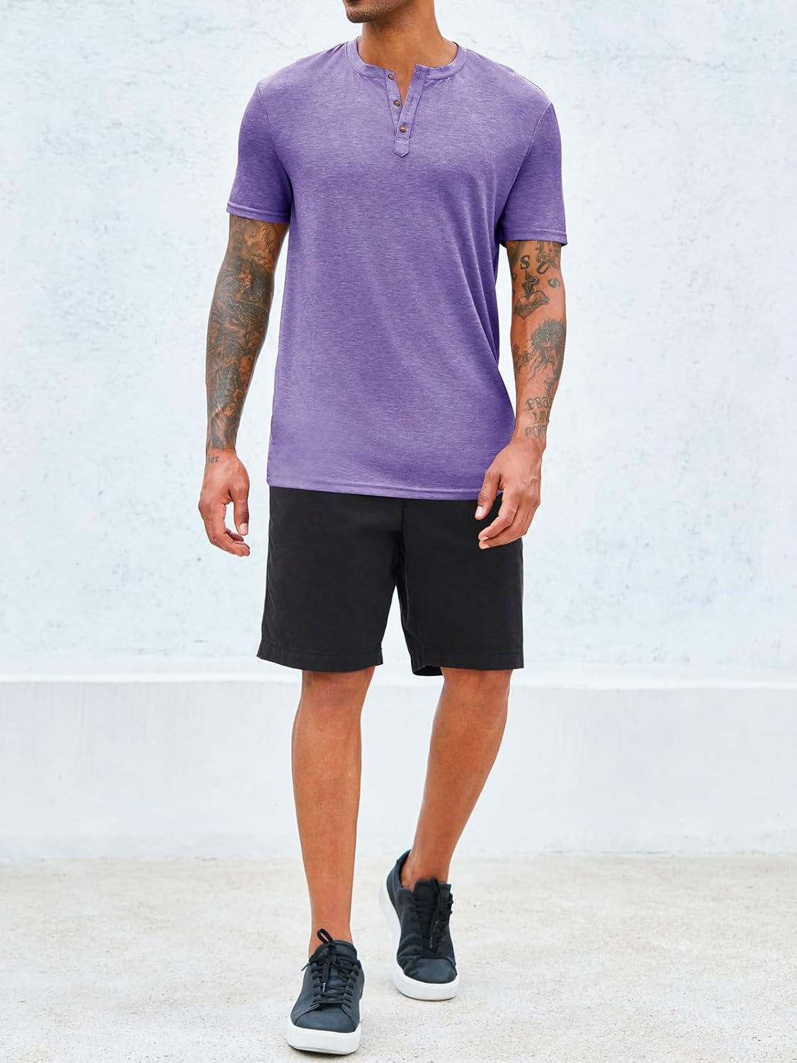 Men Short Sleeve Henley T-Shirt Casual Solid Color Button-Up Henley Shirt V Neck Tee Tops