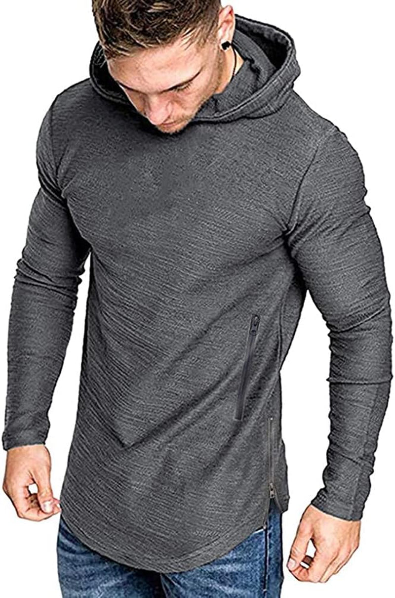 Men'S Pullover Athletic Sweatshirt Gym Hoodies Long Sleeve Decor Zipper Lightweight T-Shirt Gray