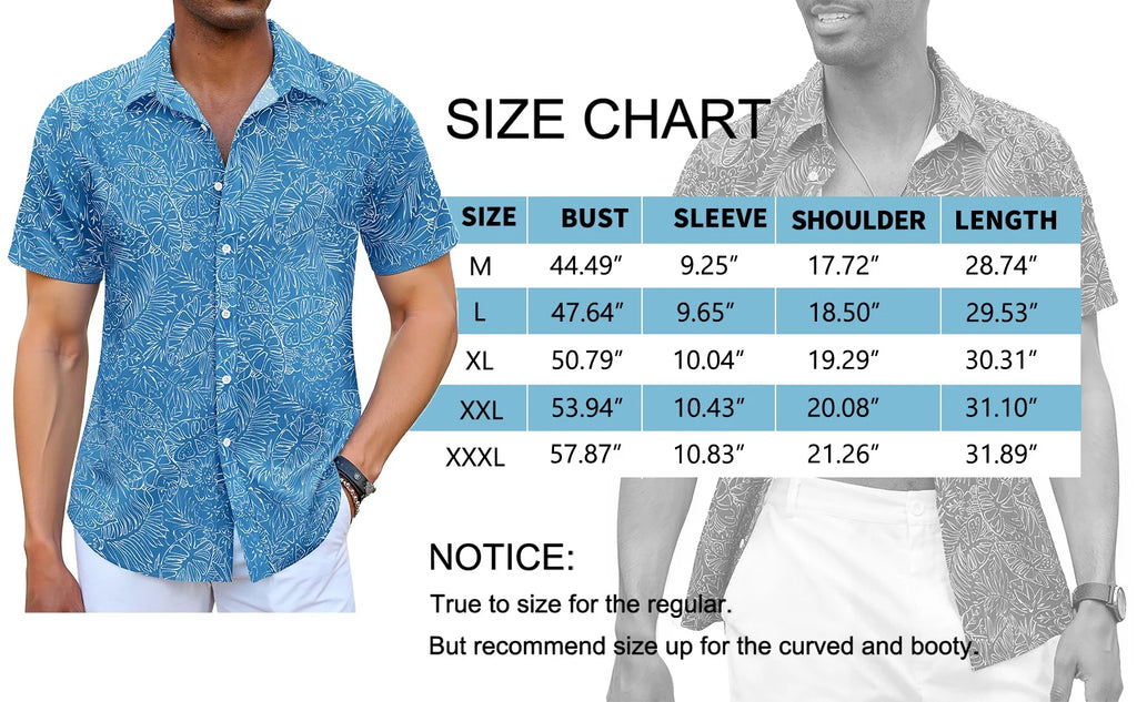 Short Sleeve Men Hawaiian Shirts Floral Print Button down Shirts for Men Casual Beach Shirts