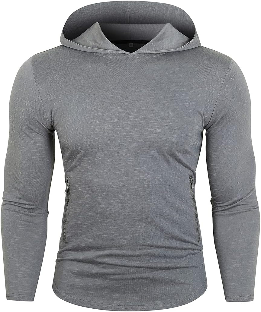 Men'S Pullover Athletic Sweatshirt Gym Hoodies Long Sleeve Decor Zipper Lightweight T-Shirt Gray