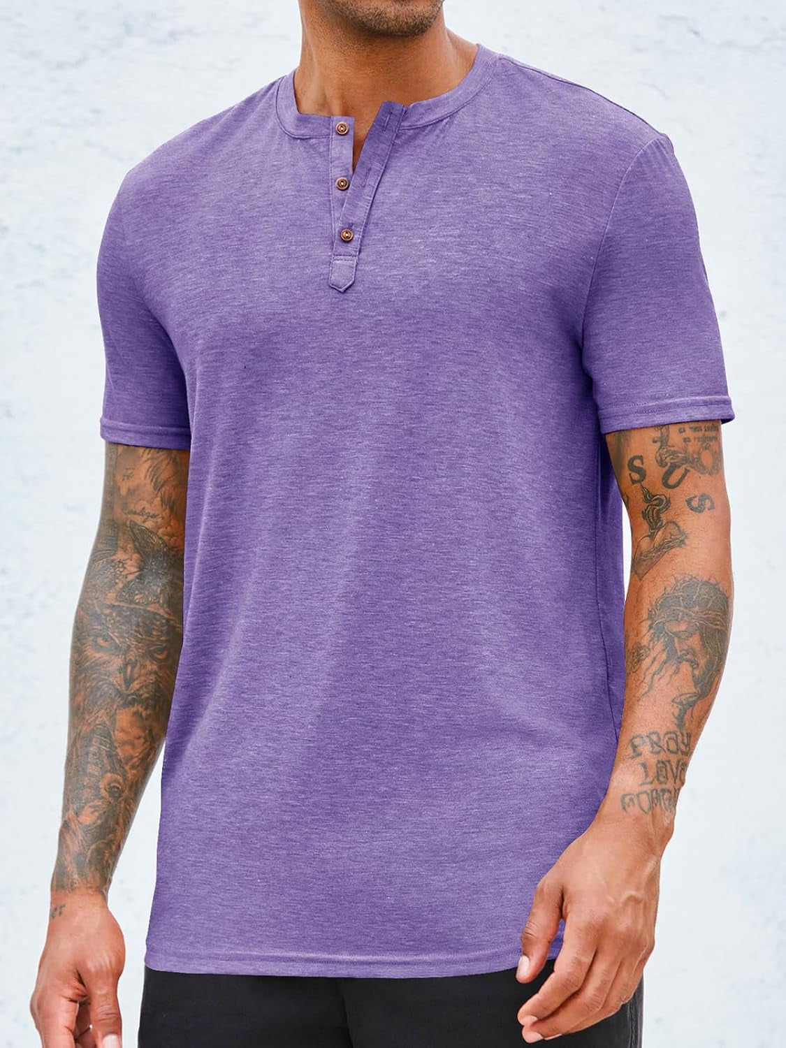Men Short Sleeve Henley T-Shirt Casual Solid Color Button-Up Henley Shirt V Neck Tee Tops