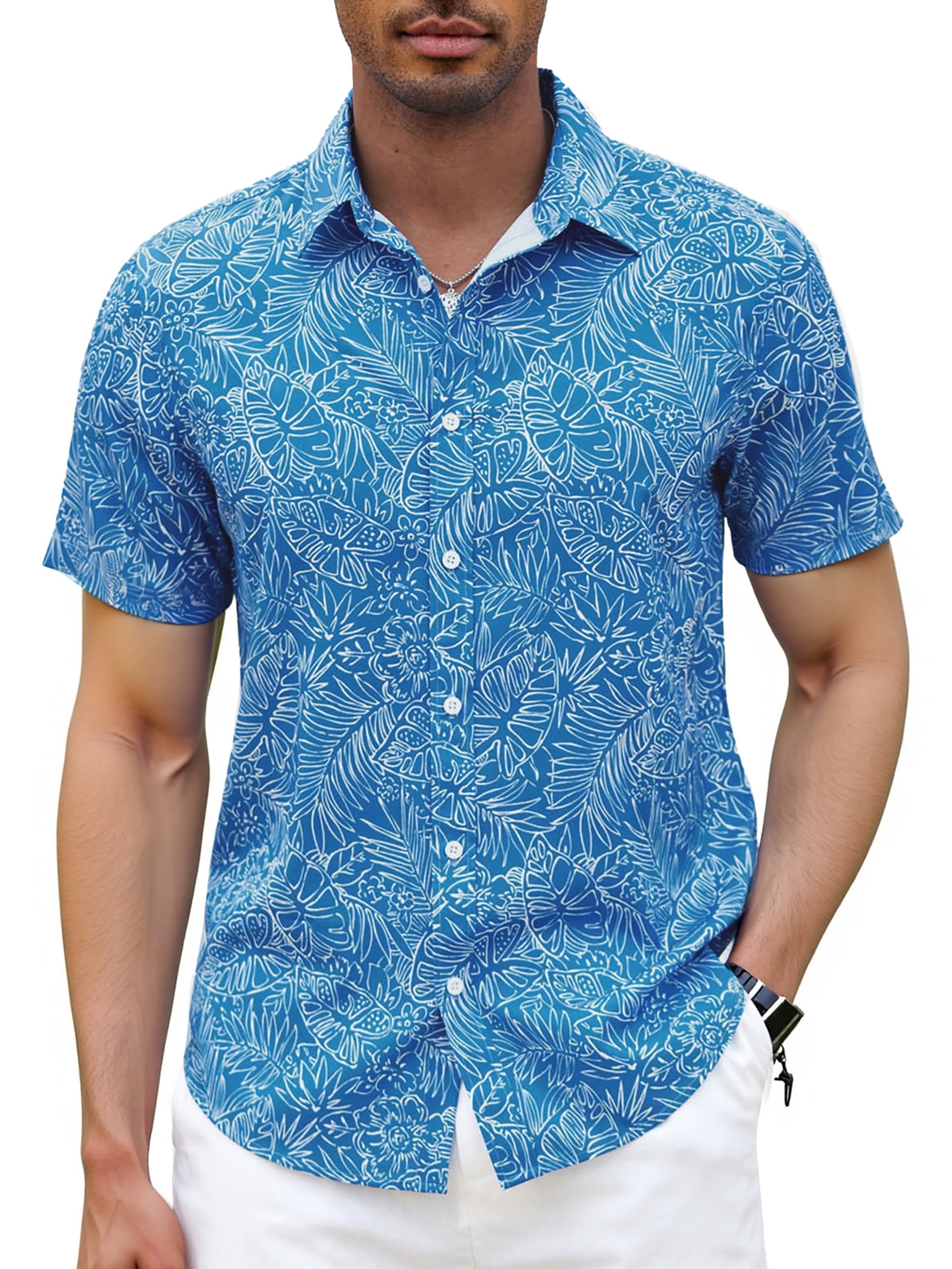 Short Sleeve Men Hawaiian Shirts Floral Print Button down Shirts for Men Casual Beach Shirts