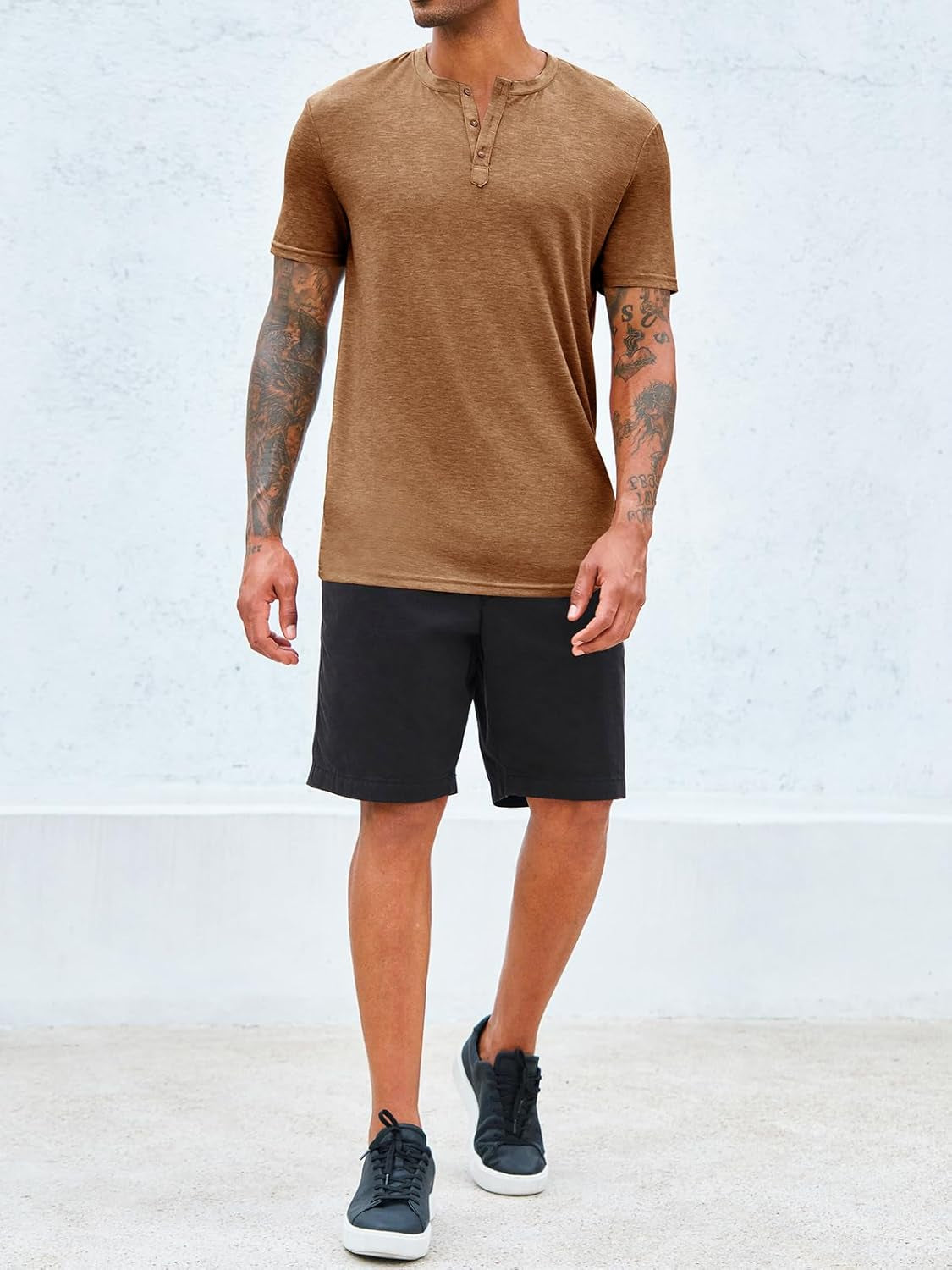 Men Short Sleeve Henley T-Shirt Casual Solid Color Button-Up Henley Shirt V Neck Tee Tops