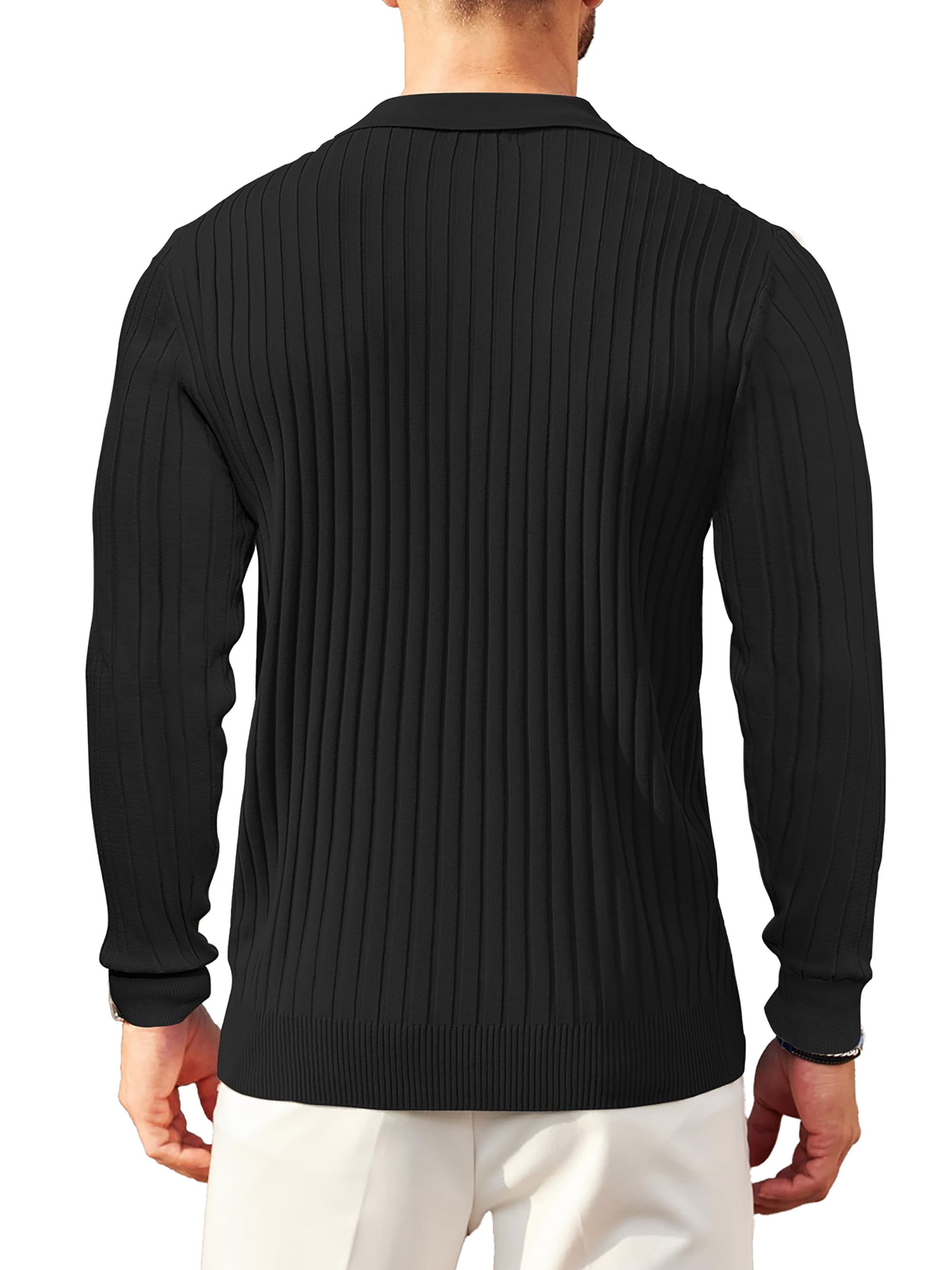 Polo Shirts for Men Casual Long Sleeve Mens Shirts Zipper Ribbed Knit Shirt