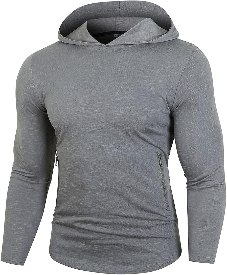 Men'S Pullover Athletic Sweatshirt Gym Hoodies Long Sleeve Decor Zipper Lightweight T-Shirt Gray
