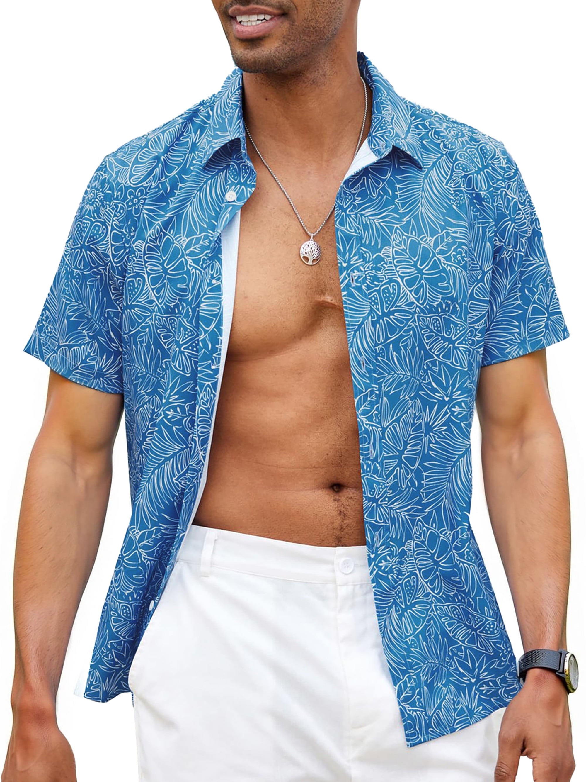 Short Sleeve Men Hawaiian Shirts Floral Print Button down Shirts for Men Casual Beach Shirts
