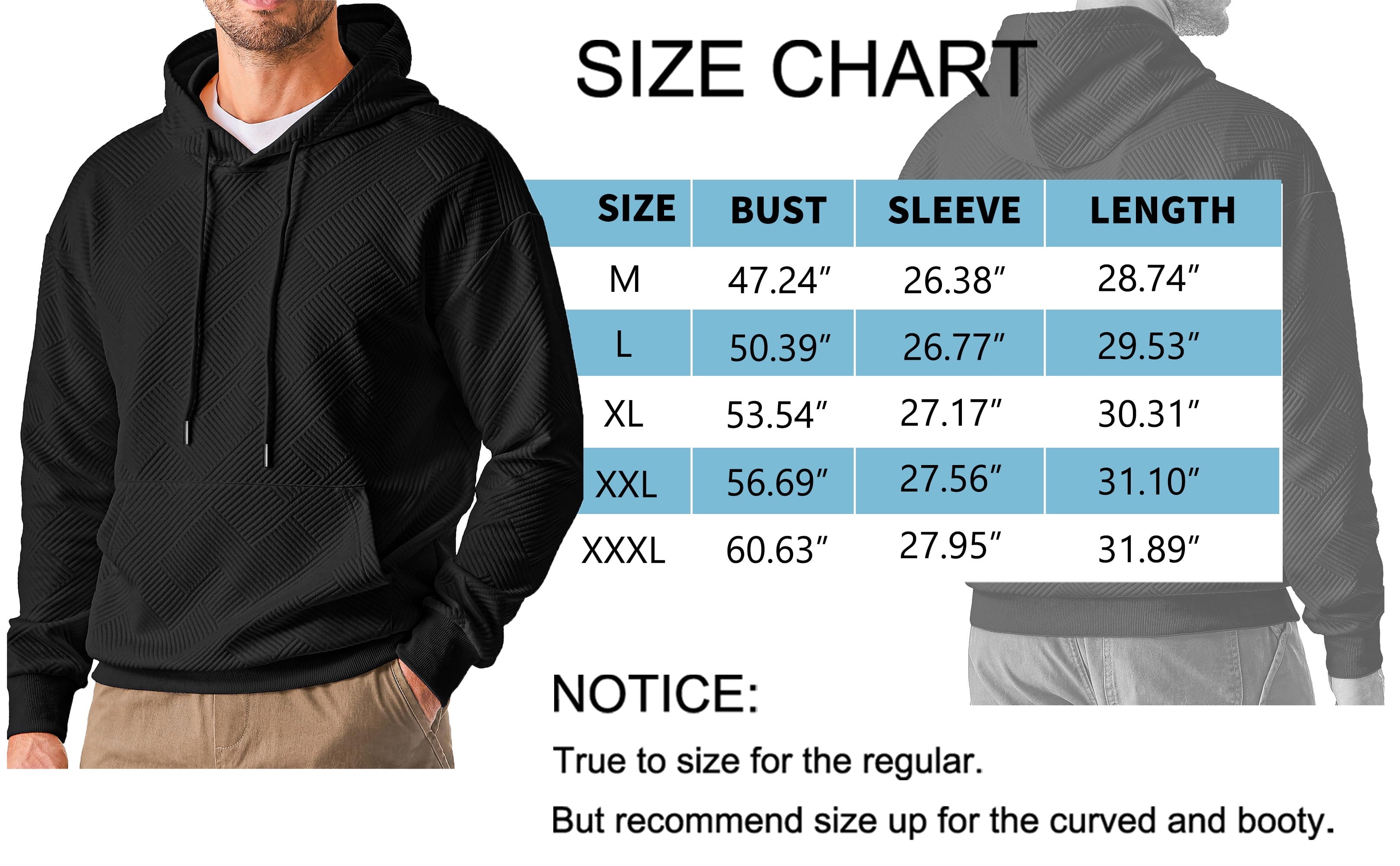 Long Sleeve Men Hoodies Sweatshirts Geometric Texture Sweatshirts for Men Casual Pollover Shirts with Kangaroo Pocket