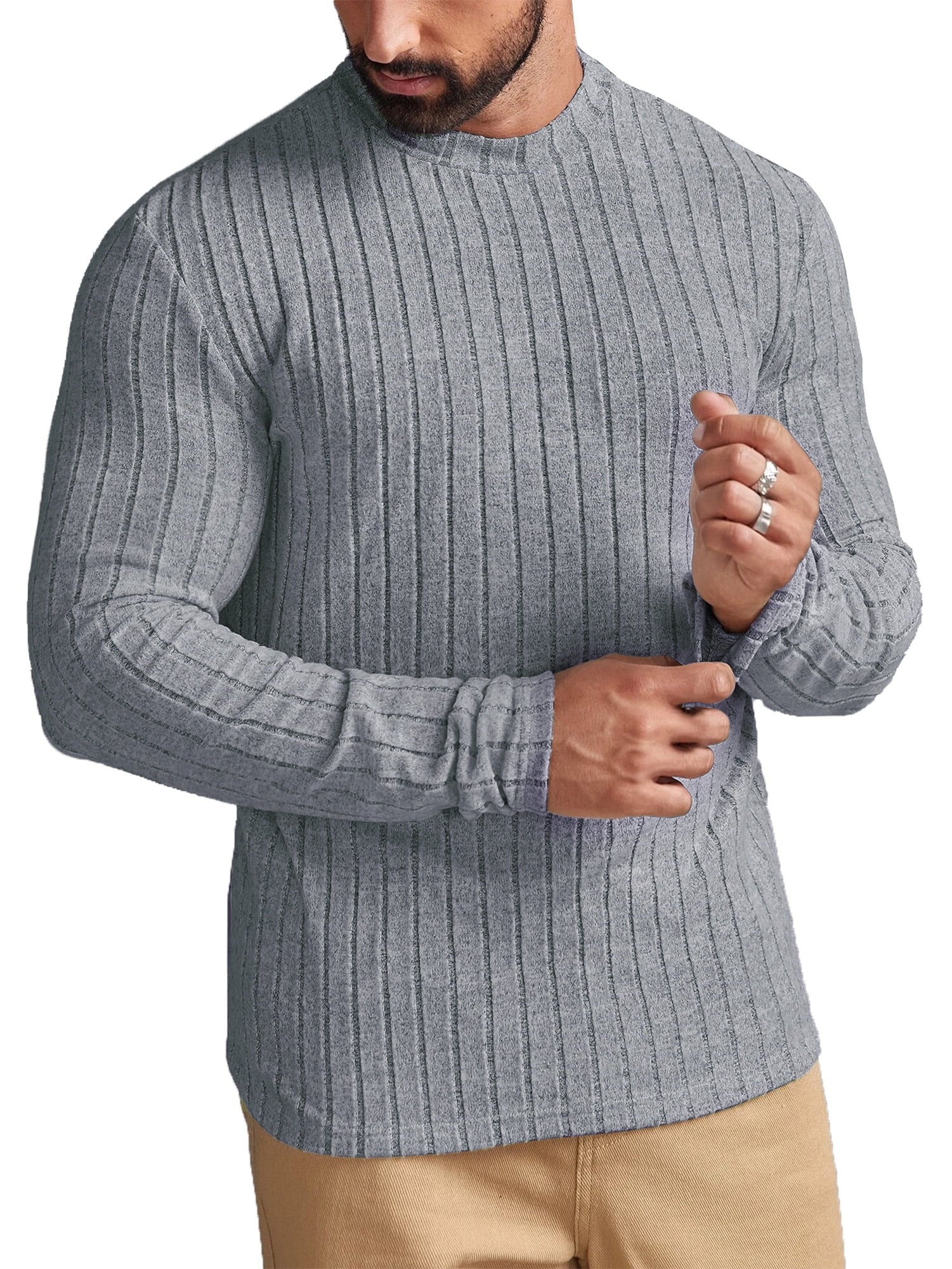 Long Sleeve Mens Shirts Casual Pullover Shirts for Men Lightweight Invisible Stripes Men Tshirts