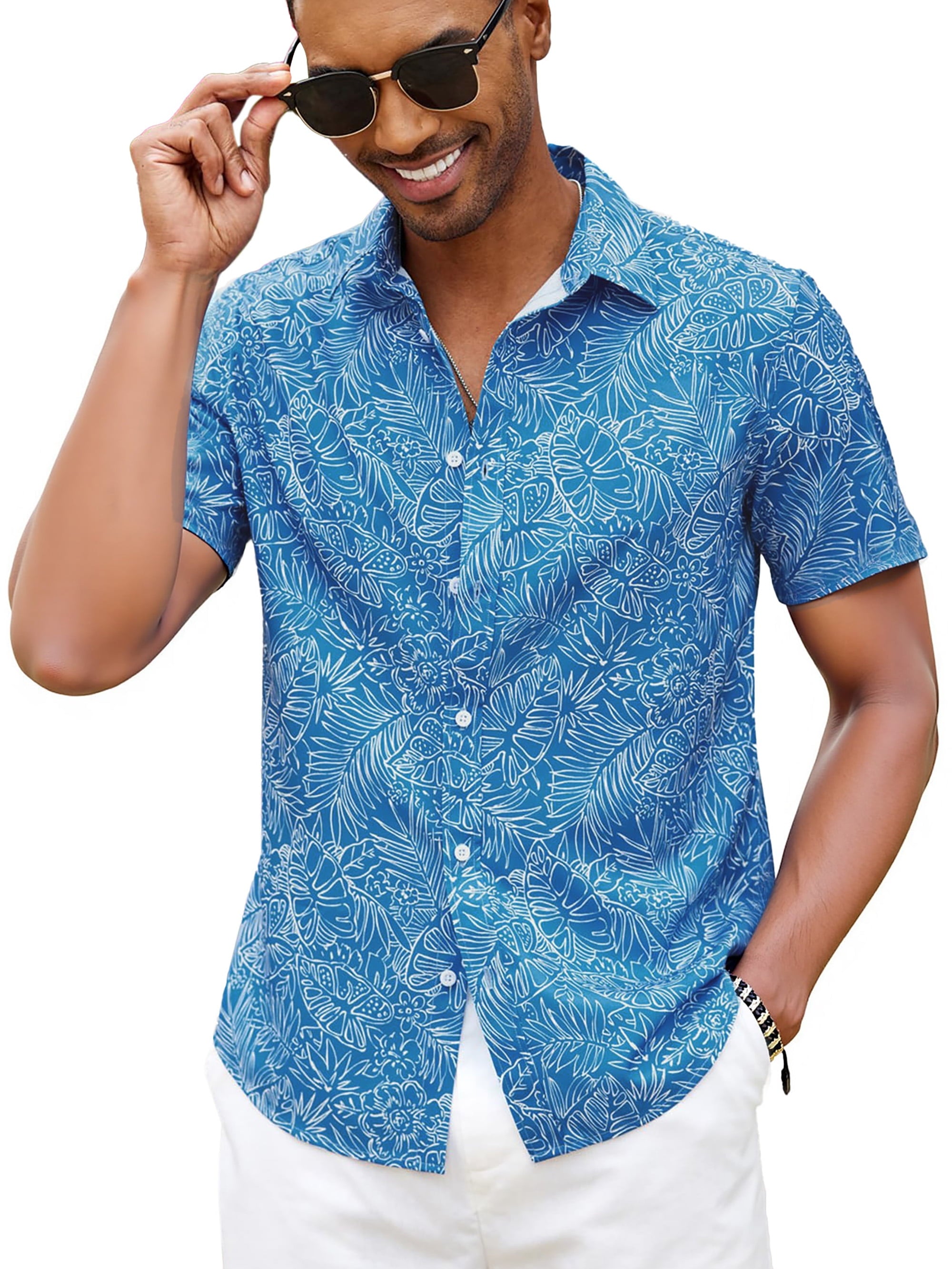 Short Sleeve Men Hawaiian Shirts Floral Print Button down Shirts for Men Casual Beach Shirts