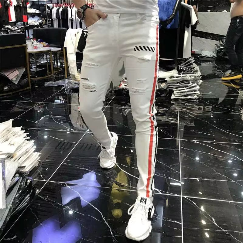 Stretch Mens Jeans Spring 2021 Man Jeans Brand Casual Denim Harem Pants Side Stripe Skinny Jean Men Jogger White Skinny Jean Men