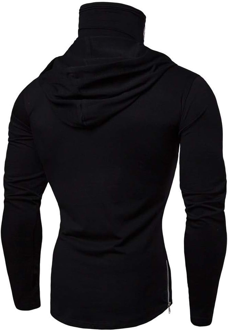 Mens Sports Sweatshirt Tops Hooded Long Sleeve Zipper Tops Hipster Shirts Workout Hoodie Sportwear with Face M_Ask (Xx-Large, Black)