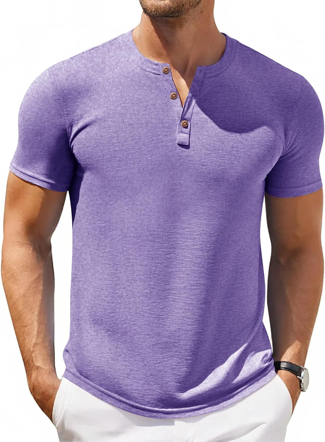 Men Short Sleeve Henley T-Shirt Casual Solid Color Button-Up Henley Shirt V Neck Tee Tops