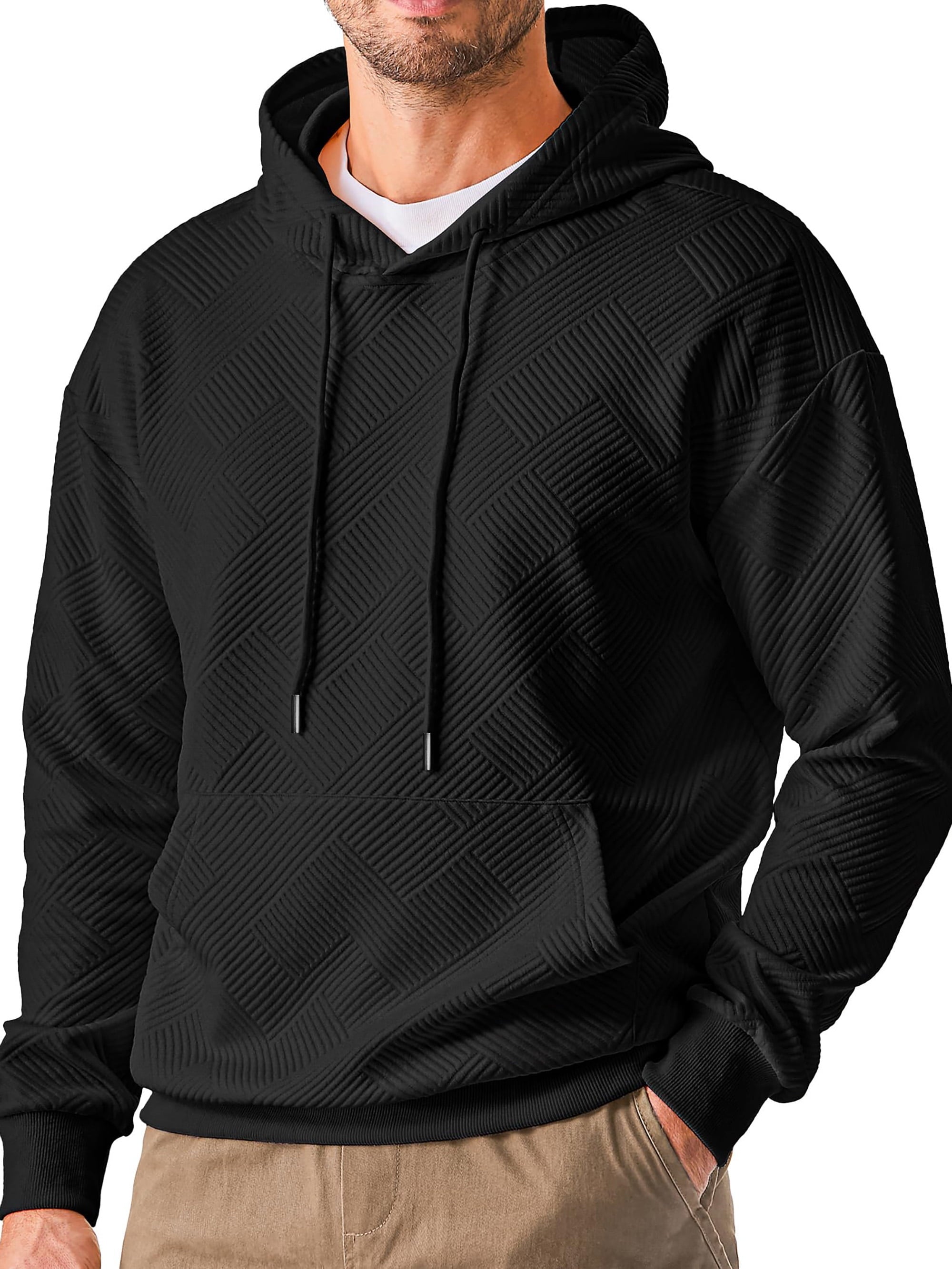 Long Sleeve Men Hoodies Sweatshirts Geometric Texture Sweatshirts for Men Casual Pollover Shirts with Kangaroo Pocket