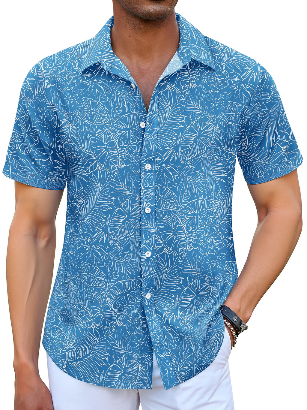Short Sleeve Men Hawaiian Shirts Floral Print Button down Shirts for Men Casual Beach Shirts