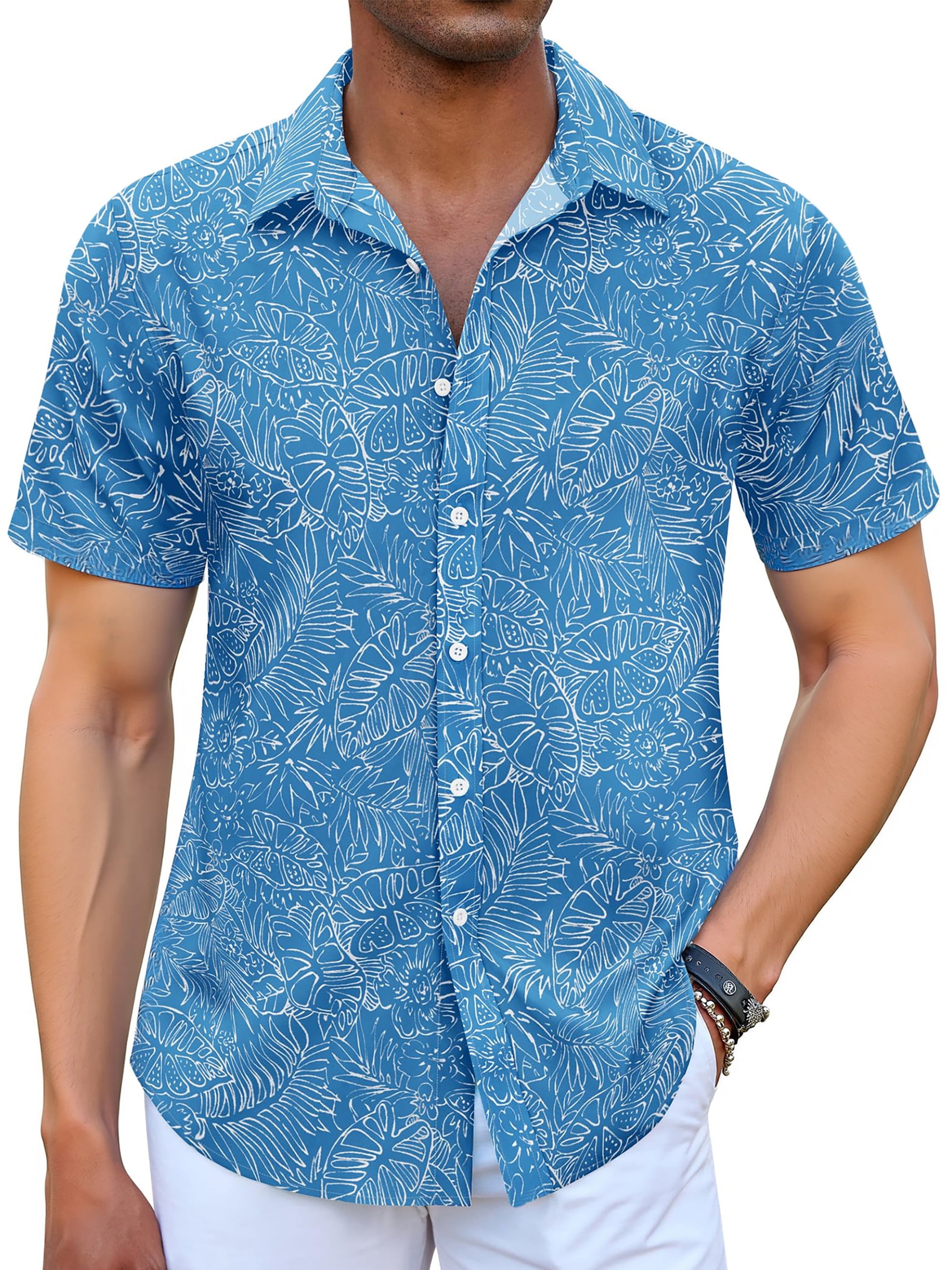Short Sleeve Men Hawaiian Shirts Floral Print Button down Shirts for Men Casual Beach Shirts