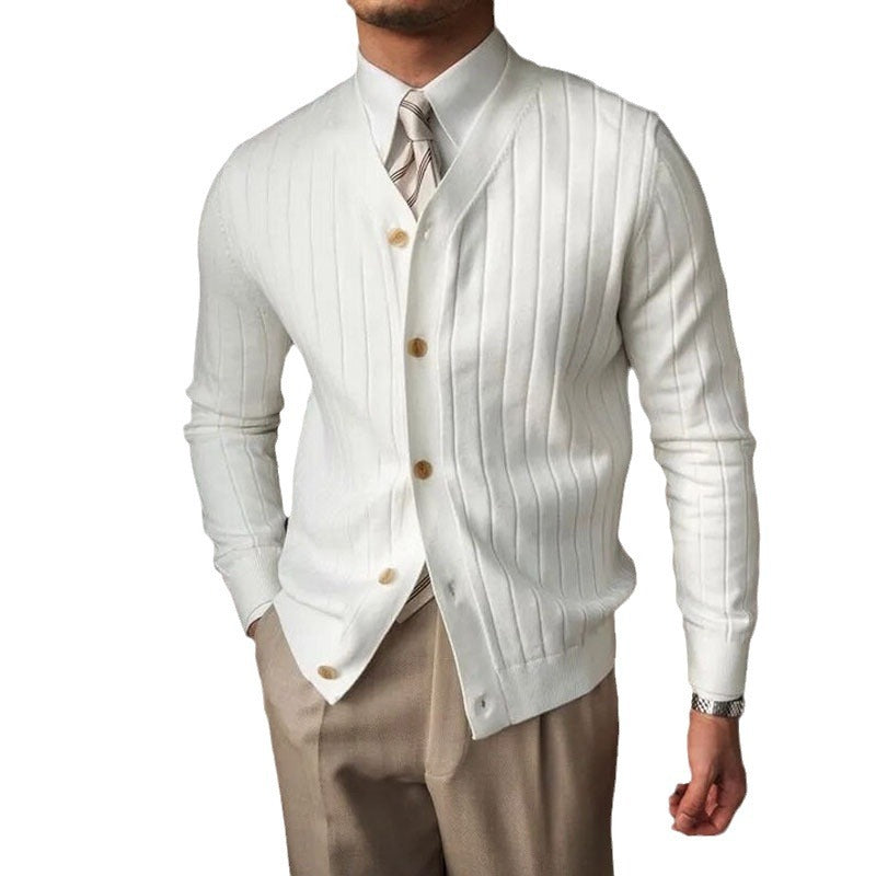 Autumn And Winter Knitted Cardigan Men&#039;s Casual V-neck Button Sweater Solid Color Coat Men