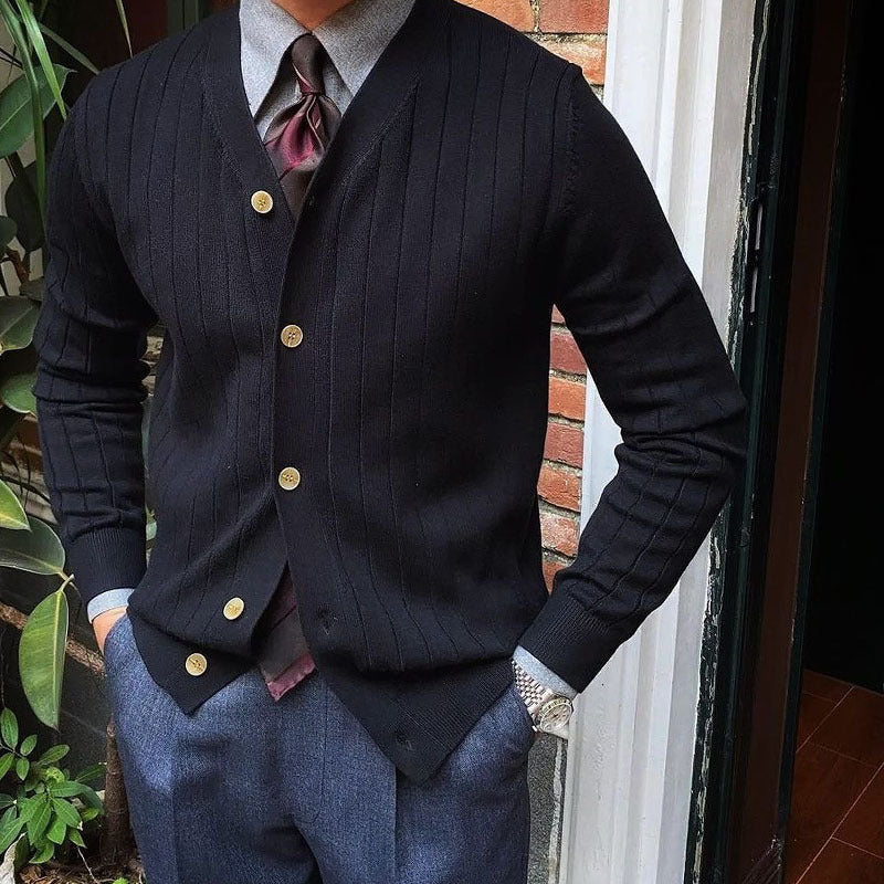 Autumn And Winter Knitted Cardigan Men&#039;s Casual V-neck Button Sweater Solid Color Coat Men