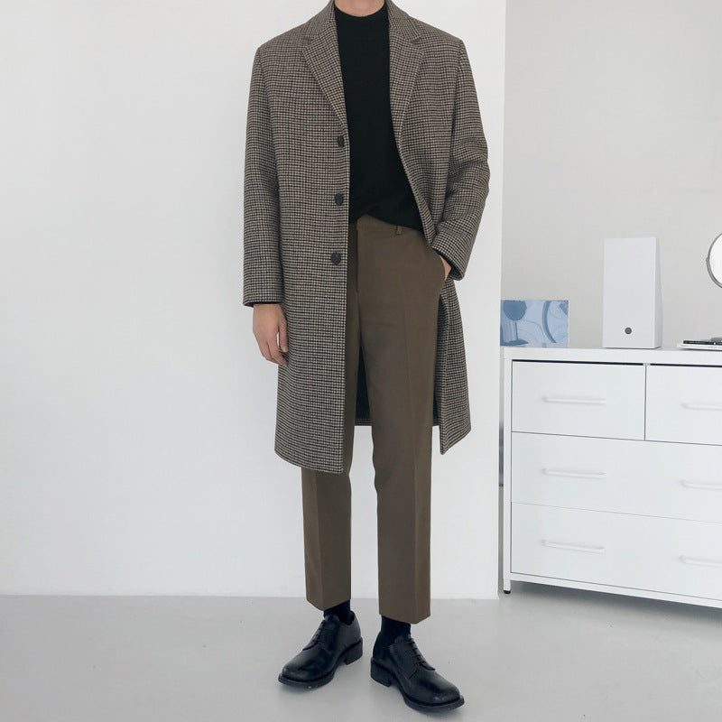[Clearance] Woolen Overcoat Men&#039;s Mid-length Autumn And Winter Thickened Korean Style Handsome Trendy Windbreaker Over The Knee Woolen Outer