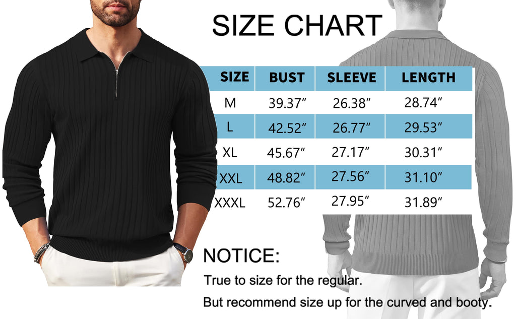 Polo Shirts for Men Casual Long Sleeve Mens Shirts Zipper Ribbed Knit Shirt