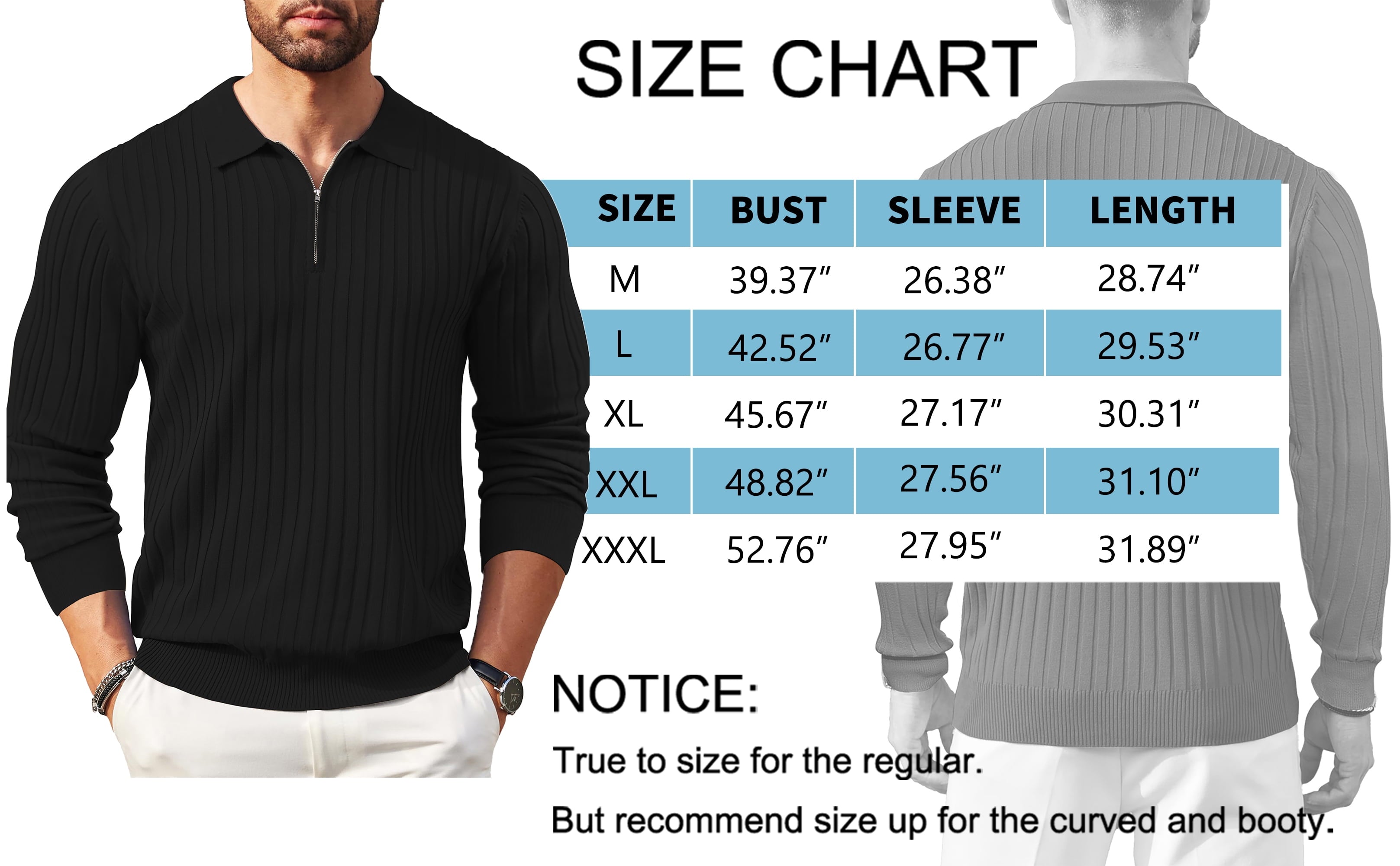 Polo Shirts for Men Casual Long Sleeve Mens Shirts Zipper Ribbed Knit Shirt