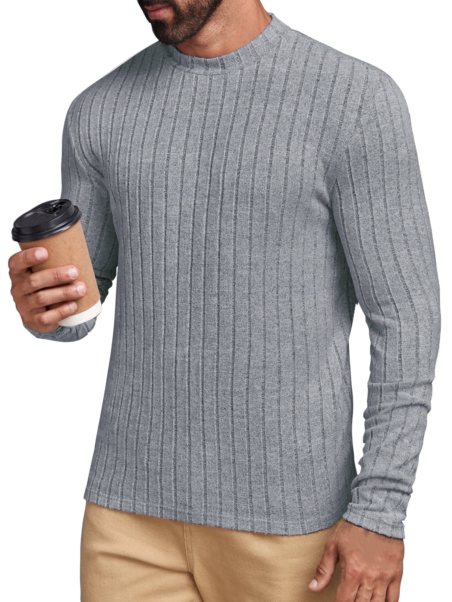 Long Sleeve Mens Shirts Casual Pullover Shirts for Men Lightweight Invisible Stripes Men Tshirts