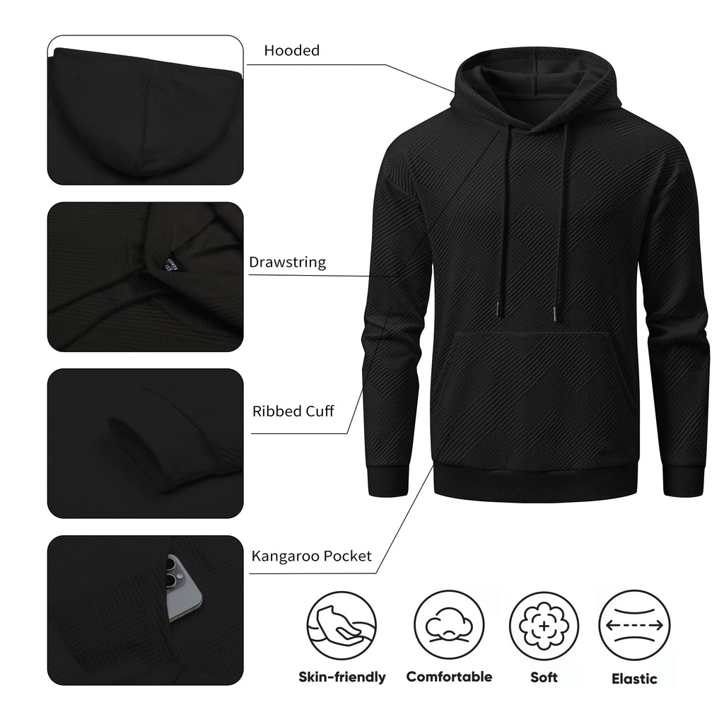 Long Sleeve Men Hoodies Sweatshirts Geometric Texture Sweatshirts for Men Casual Pollover Shirts with Kangaroo Pocket
