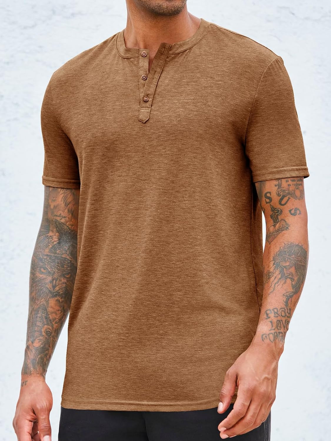 Men Short Sleeve Henley T-Shirt Casual Solid Color Button-Up Henley Shirt V Neck Tee Tops