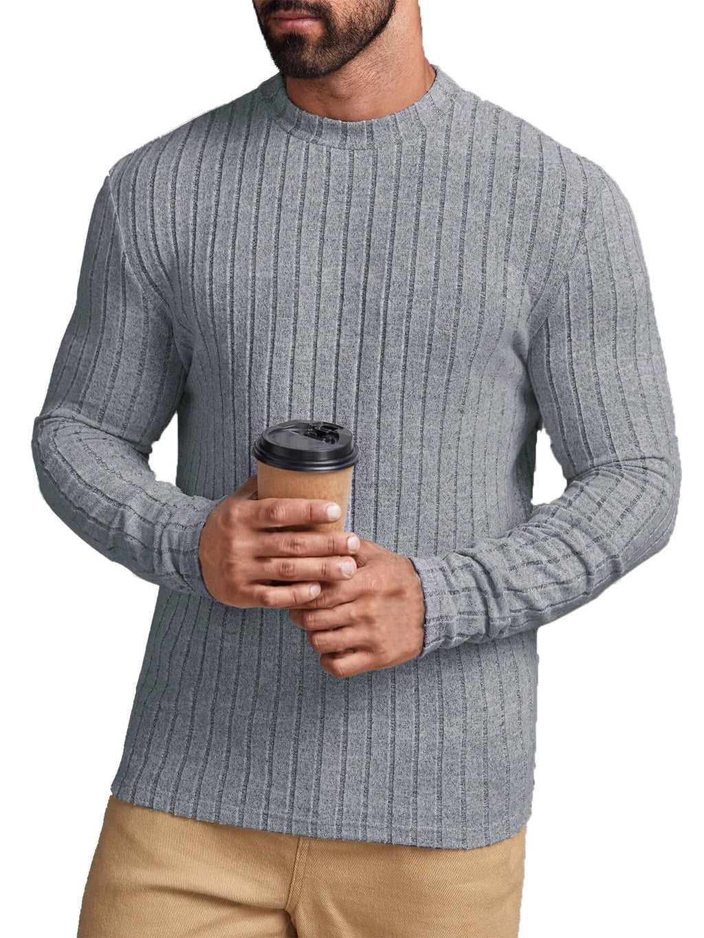 Long Sleeve Mens Shirts Casual Pullover Shirts for Men Lightweight Invisible Stripes Men Tshirts