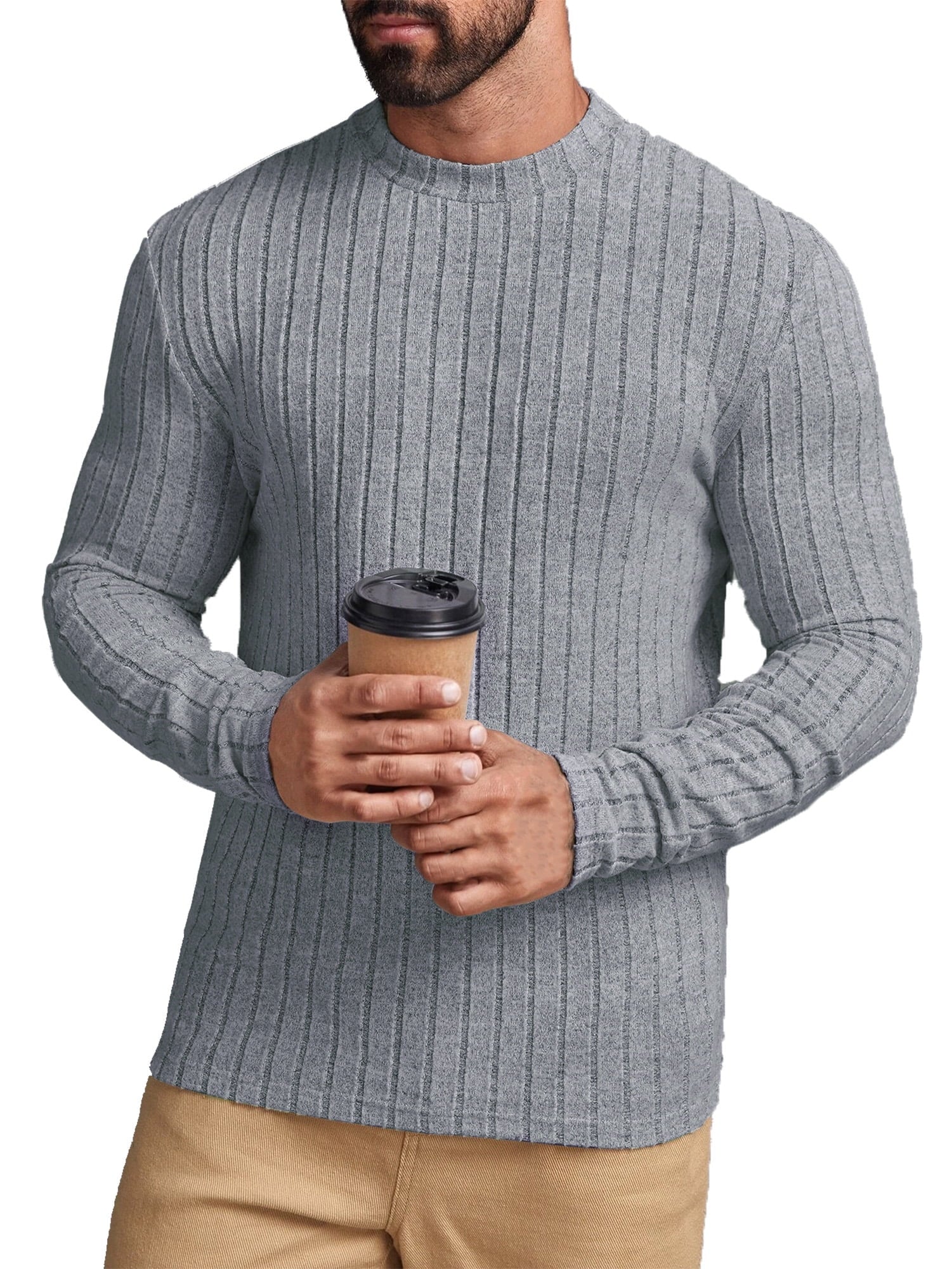 Long Sleeve Mens Shirts Casual Pullover Shirts for Men Lightweight Invisible Stripes Men Tshirts