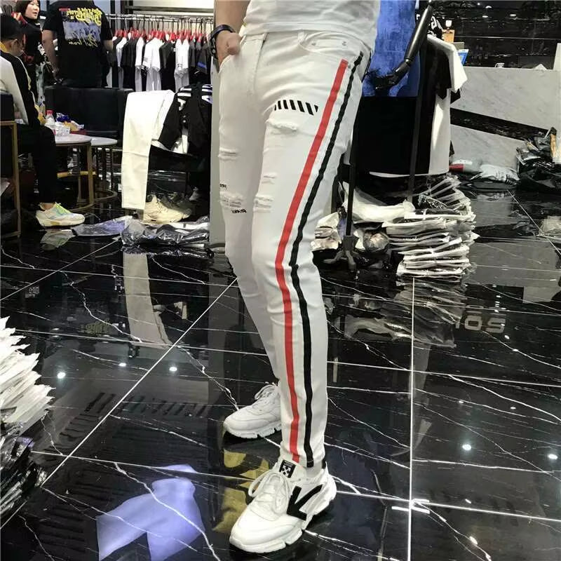 Stretch Mens Jeans Spring 2021 Man Jeans Brand Casual Denim Harem Pants Side Stripe Skinny Jean Men Jogger White Skinny Jean Men
