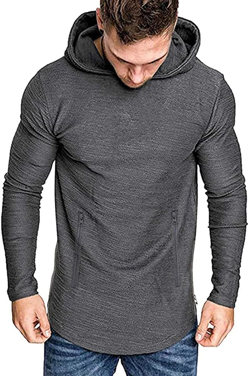 Men'S Pullover Athletic Sweatshirt Gym Hoodies Long Sleeve Decor Zipper Lightweight T-Shirt Gray