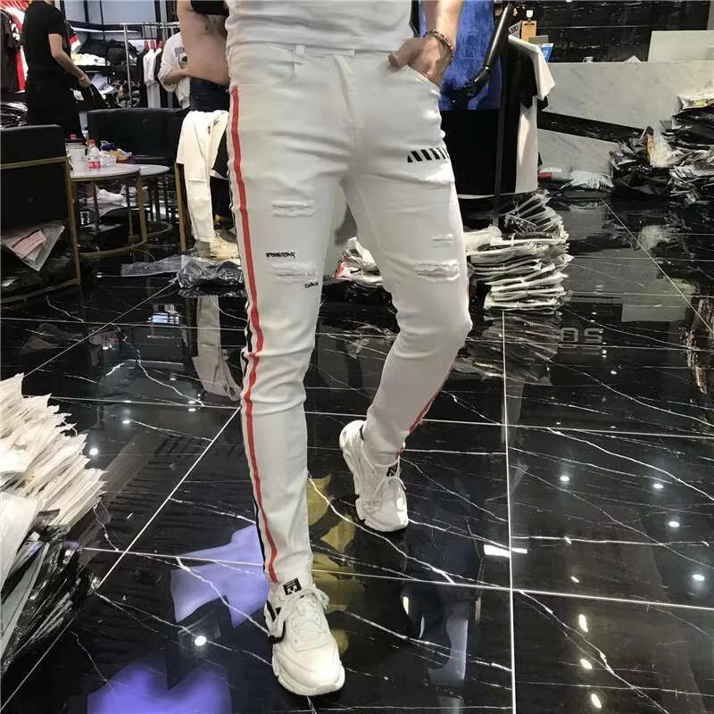 Stretch Mens Jeans Spring 2021 Man Jeans Brand Casual Denim Harem Pants Side Stripe Skinny Jean Men Jogger White Skinny Jean Men