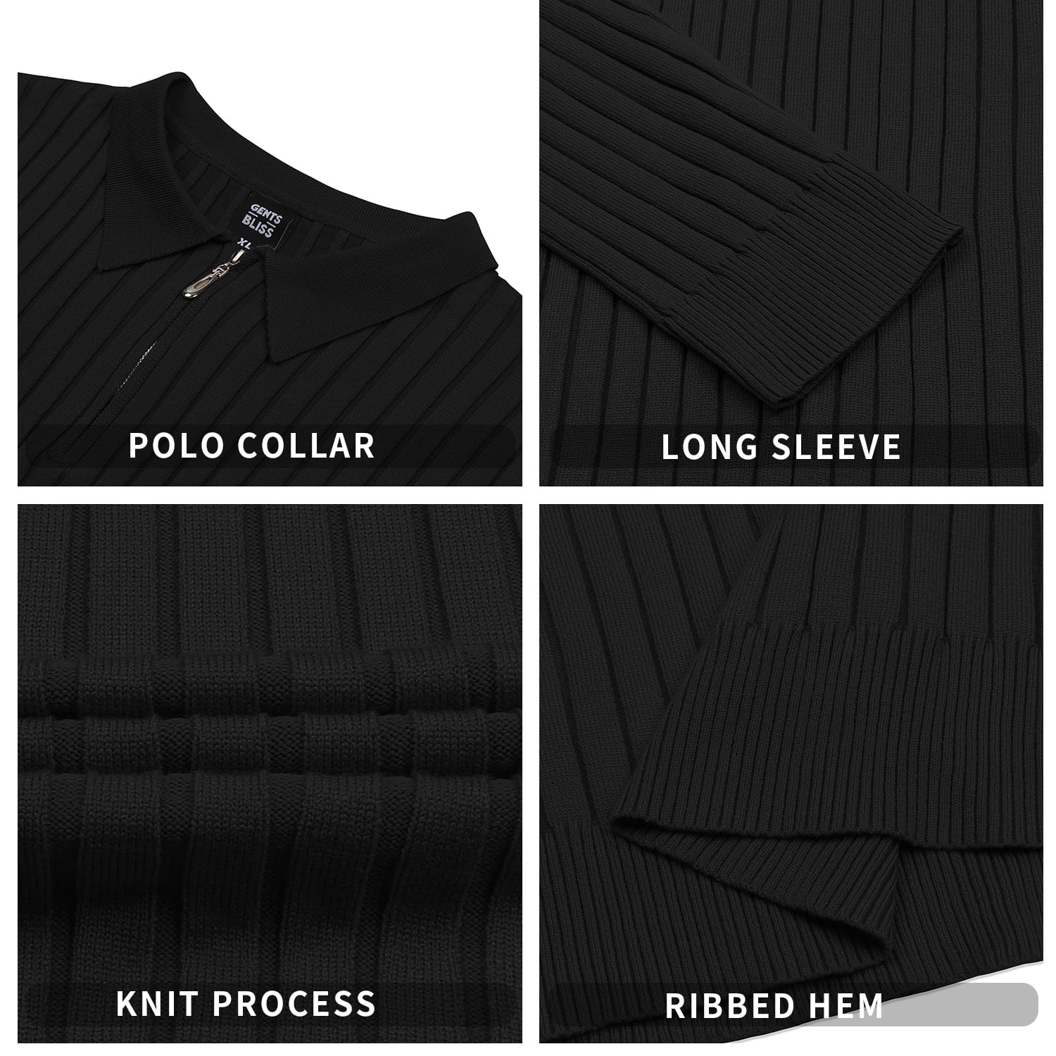 Polo Shirts for Men Casual Long Sleeve Mens Shirts Zipper Ribbed Knit Shirt