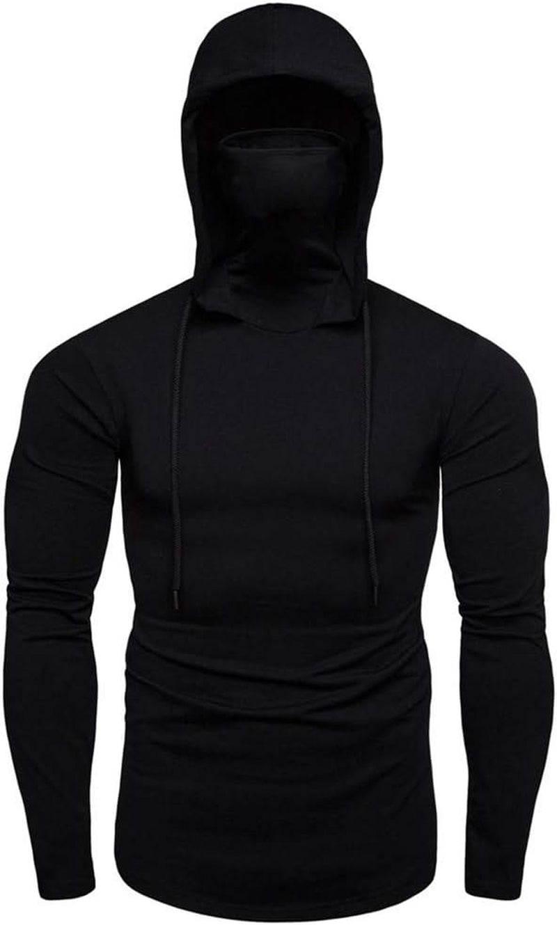 Mens Sports Sweatshirt Tops Hooded Long Sleeve Zipper Tops Hipster Shirts Workout Hoodie Sportwear with Face M_Ask (Xx-Large, Black)